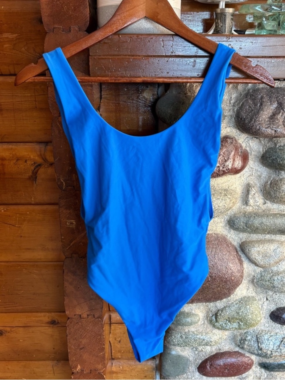 Aerie Blue Scoop Neck Low Back One Piece Swimsuit Size S